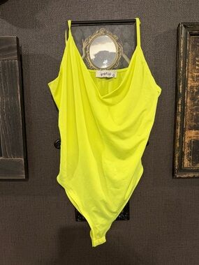 Graffiti Neon Cowl Neck Bodysuit in Bright Yellow